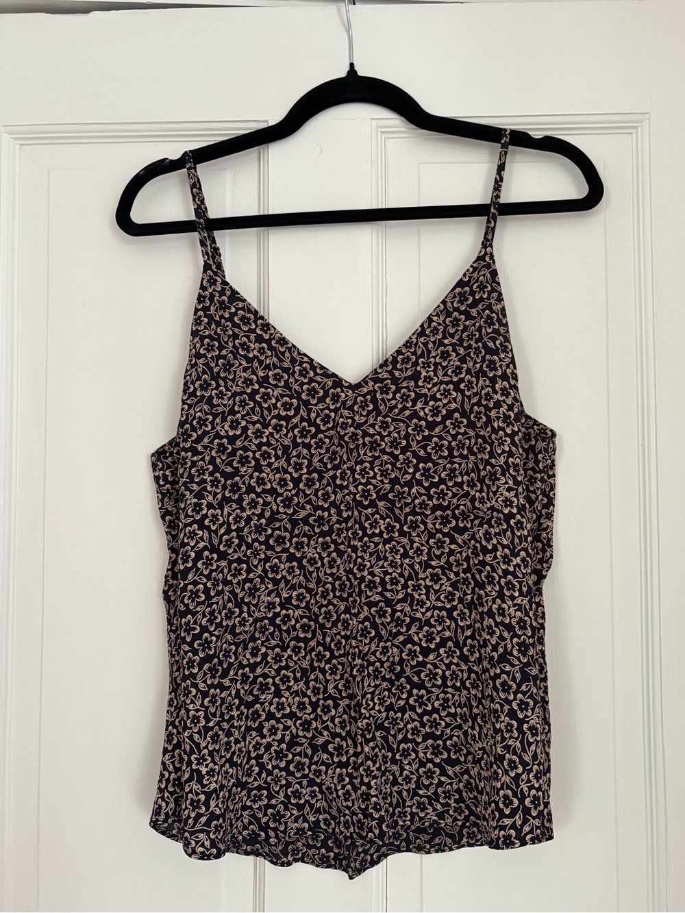 Reformation Floral V-Neck Camisole Tank Top - dark blue /Beige